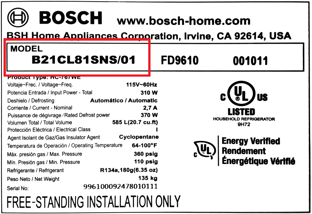 Your model number can be found on your rating plate